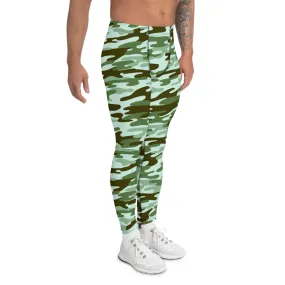 Green Shade Camo Men's Leggings, Army Camouflage Premium Quality Meggings Running Tights-Made in USA/EU/MX
