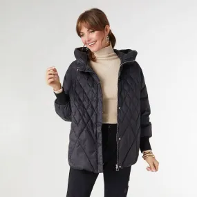 Londyn Relaxed Down Quilted Jacket in Black